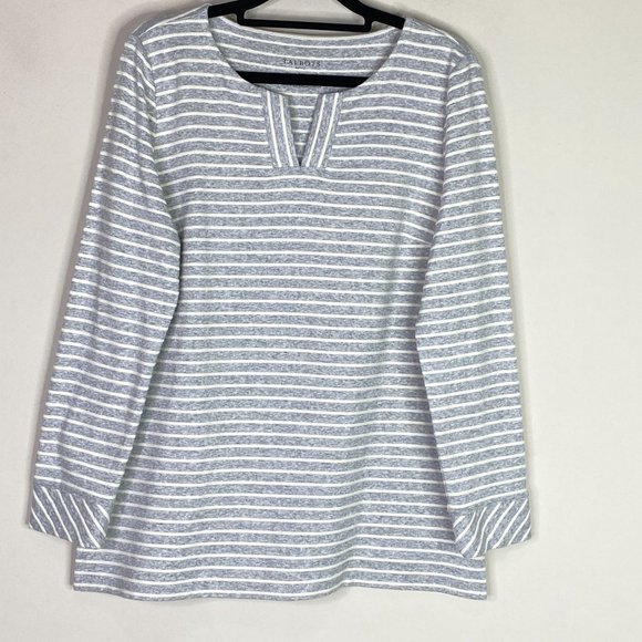 Talbots Grey Striped Notch Neck Top Women's Size Medium Petite - Picture 6 of 6